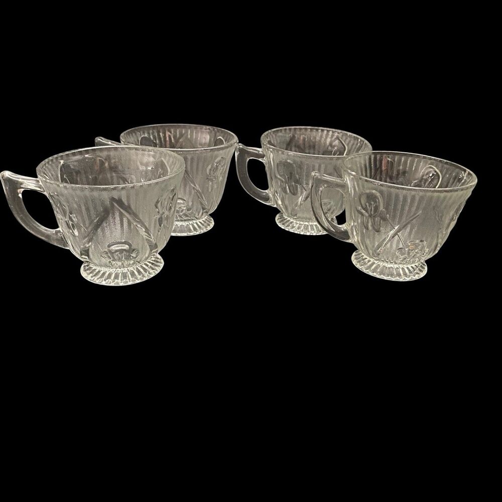 Vintage Jeanette Iris and Herringbone Tea Cups Set of 4
